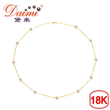 

DAIMI Tin Cup Chain Necklace 18K Gold with 4.5-5mm White Round Freshwater Pearl Necklace