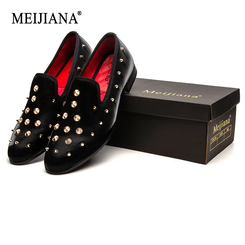 MEIJIANA Fashion Luxury Brand Black Men Shoes Metal Rivet Men's Loafers Dinner Shoes Driving Travel Casual Shoes New