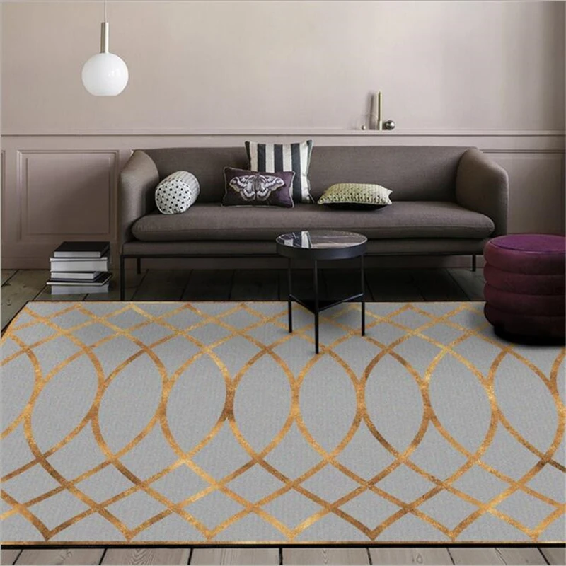 

AOVOLL Carpet And Rugs For Home Living Room Area Rugs Large Soft Modern Carpet Floor Mat Kitchen Mats Geometric Golden Curve