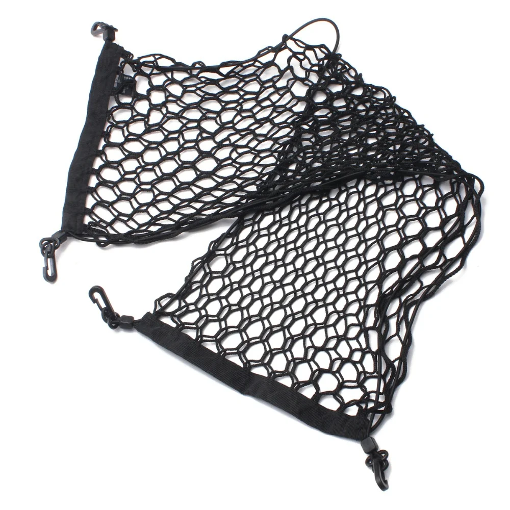 

1 PC 90*30cm Black Double Layer Car Tiding Mesh Net Storage Bag with Four Hooks for Auto Trunk