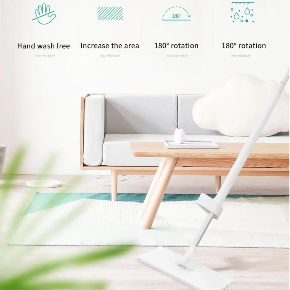 360 degree spin magic mop double use floor flat mop brush hand press flat cleaning mop lazy spin mop white