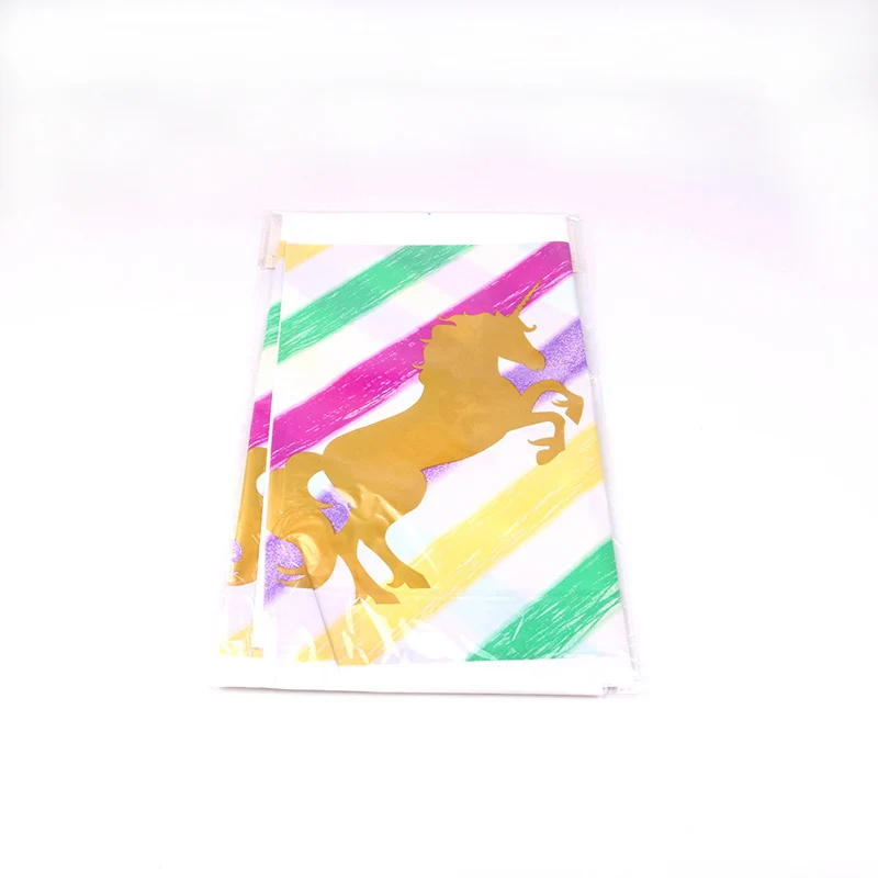 Бронзовая Единорог тематическая вечеринка на день рождения Декор бумажная салфетка под тарелку кружку баннер/Флаг соломенная посуда набор детский душ вечерние принадлежности - Цвет: Tableclothe 1pc