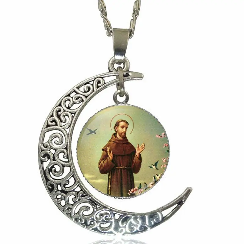 St Francis религиозная вера для женщин ручная работа модное стекло кабошон луна