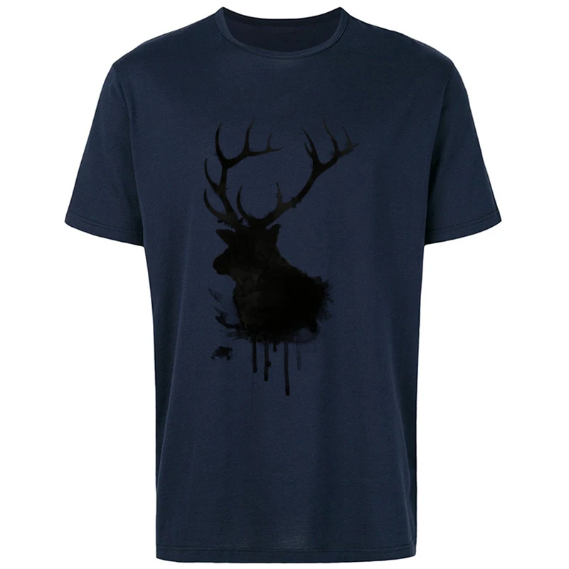 Design Short Sleeve Tops Tees Thanksgiving Day Crew Neck 100% Cotton Men T Shirt Elk Design Tops Shirt Funny Free Shipping Elk navy