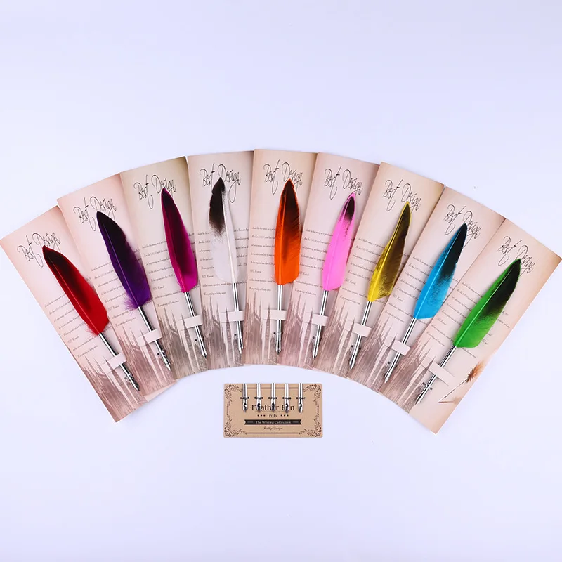 

Feather Pen Dip Calligraphy with 5 Nib Gift Quill Pen Writing Ink Set Gift Box Wedding Fountain Pen Decoration 1Set