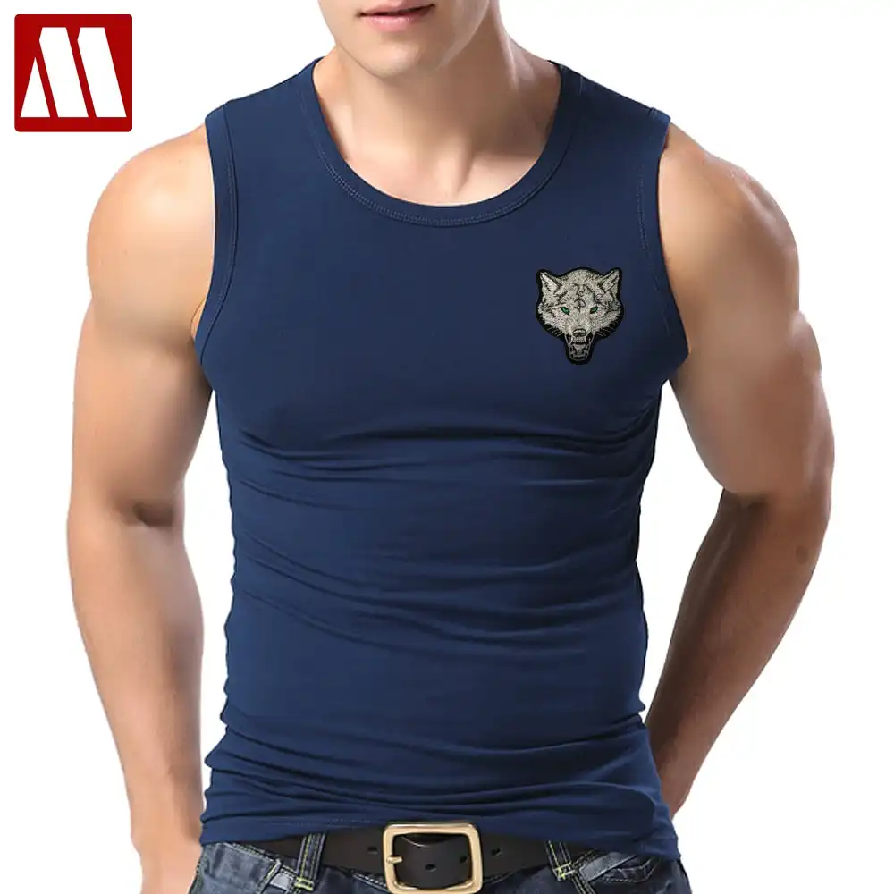 Nuevas Camisetas informales de lobo para Hombre, Camisetas de cuello redondo sin mangas de algodón bordado con animales, Camisetas para Hombre|t camisa de los hombres|camisetas para hombrenuevas camisetas para hombre - AliExpress
