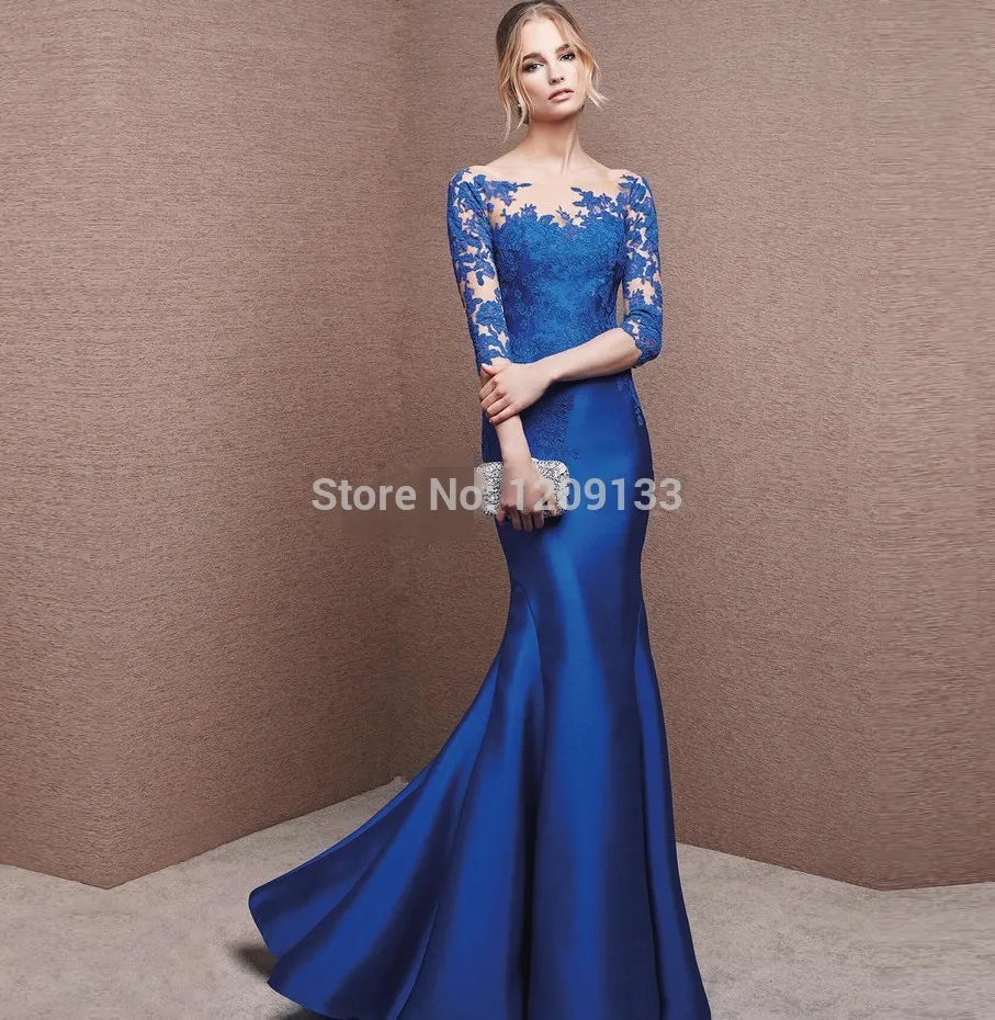 2018 Long Dress Party Evening Elegant Lace Royal Blue