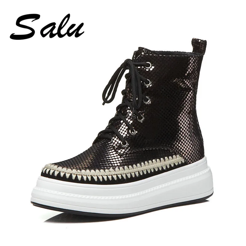 

Salu fashion women boots black zipper cow suede ladies boots round toe leather ankle boots big size 34-40