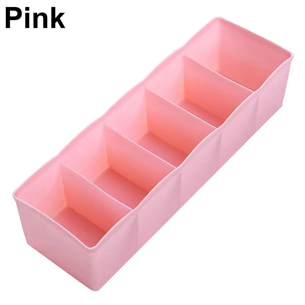 Пластиковые 5 ячеек хранения коробки для Носки Бюстгальтер Нижнее белье шкаф Органайзер Ящик делитель Ropa интерьер Organizador - Цвет: Розовый