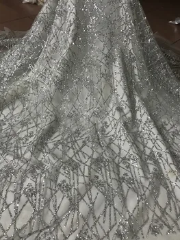

sexy David-52824 glued glitter sequin lace fabric hot selling African French net Lace Fabric for party dress