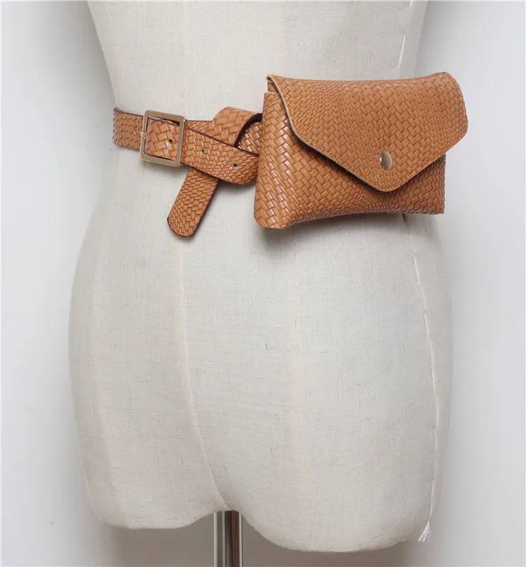 Mihaivina, модные плетеные поясные сумки для женщин, вязаная поясная сумка, винтажная поясная сумка из искусственной кожи, поясная сумка для путешествий, сумки для покупок, кошелек - Цвет: brown