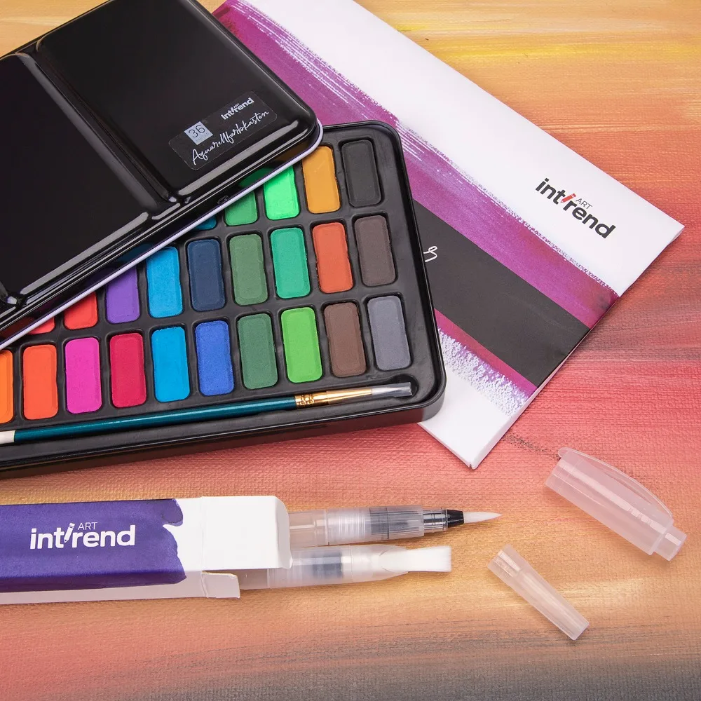 New 36Color Solid Watercolor Paint Set With Water Brush Pen Professional Water Color Pigment for Artist Drawing Art Supplies