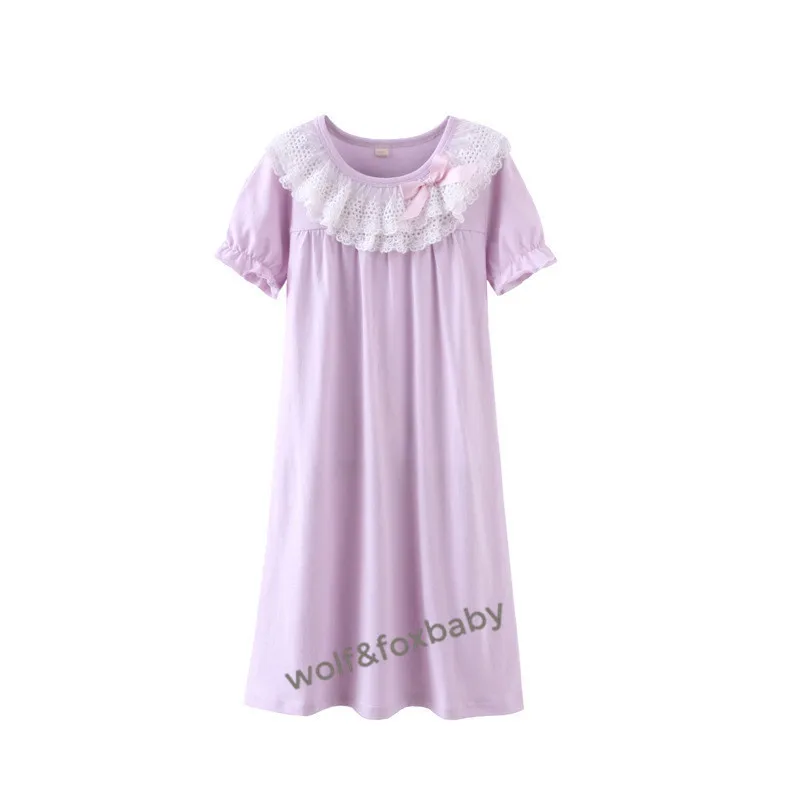 Retail 4-16 years cotton short-sleeved nightdress lace pajamas home service spring fall autumn Sleepwear & Robes hot Sleepwear & Robes