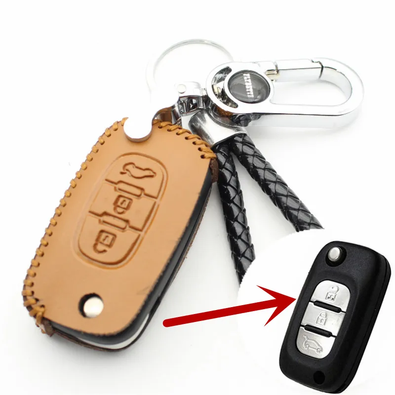 FLYBETTER натуральная кожа 3 кнопки флип ключ чехол для Lada Sedan/Largus/Kalina/Granta/Vesta стайлинга автомобилей(B) L168