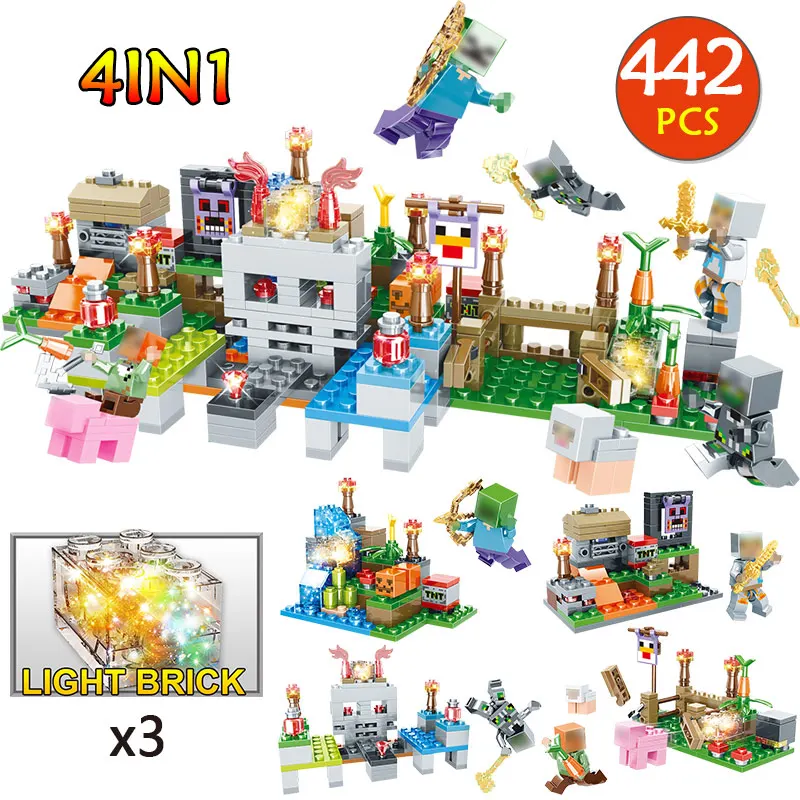 

Technic Theme Game Compatible Legoinglys Minecraft Village With Cool light Building Blocks Bricks Toys For Children