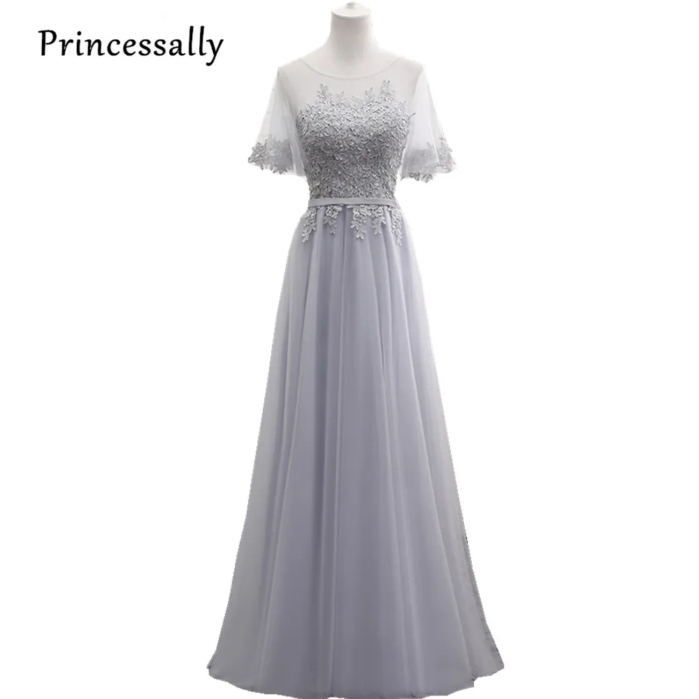 

Vestido De Noiva Longo Elegant Long Grey Bridesmaid Dresses For Wedding Banquet Lace Embroidery Imported Prom Party Dress 2017