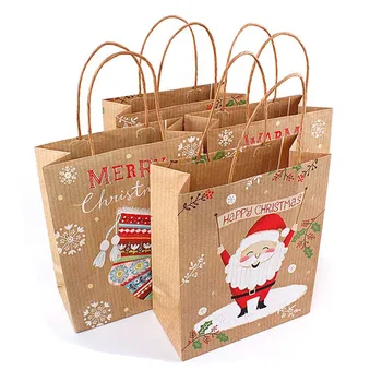 

8pcs Christmas paper bags Christmas decorations for home candy gift bag Santa Claus packing bags new year natal bags