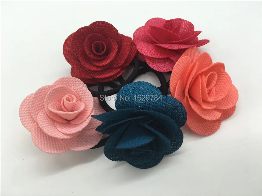 

30Pcs Fashion Cute Rose Flower Girls Elastic Hair Bands Kawaii Solid Fabric Canellia Floral Rope Gum Rubber Band Girls Headware
