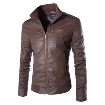 

Mens Leather Jacket Europe and America Hot Sale Motorcycle Leather Jacket Men Slim Fit Zippers Bomber Jacket Male PU Coats Brown