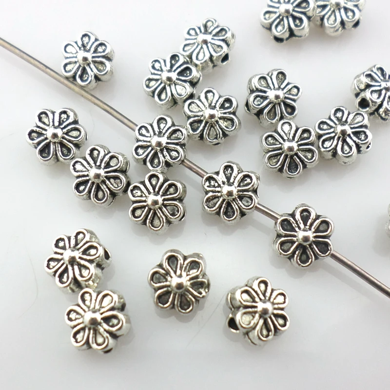 

80pcs Tibetan Silver Small Flower Charm Loose Spacer Beads 4x6mm DIY Jewelry Findings