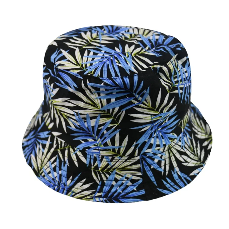 FOXMOTHER новые летние женские пляжные шляпы от солнца синие зеленые тропические листья рыбацкие шляпы мужские Панамы для улицы - Цвет: Синий