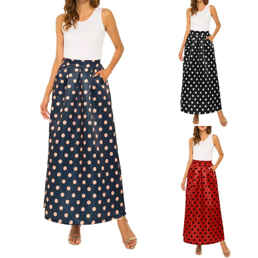 

Boho Skirt 3 Plus Size Women Faldas Largas Verano 2019 Casual Polka Dot Flower Printing High Waist A-Line Long Maxi Skirt Z4