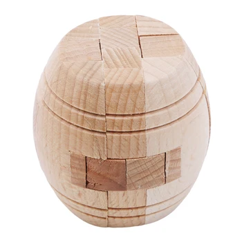 

New Barrel Shape Classical Intellectual Toy IQ Brain Teaser Training Test Wooden Puzzle Cube Kong Ming/Luban Lock for Children