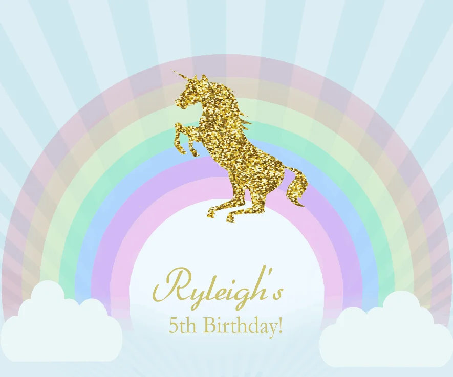 Unicorn birthday party backdrop Baby Shower gold unicorn rainbow sweet table theme decoration Magical background newborns W-296