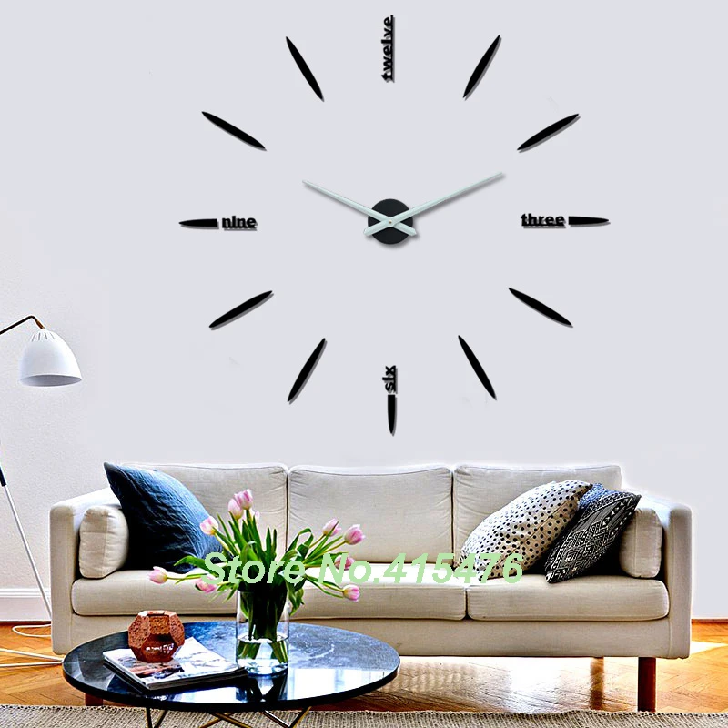 Creative Gift Big Watches Large Wall Clock 3D Sticker Design Metal White Hands Home House Living Room Decor DIY | Дом и сад