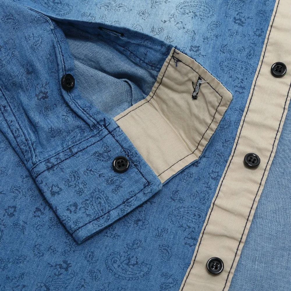 Весна Повседневное Для Мужчин's Джинсовые Рубашки классические Винтаж синие джинсы рубашка Slim Fit с длинным рукавом карманами Camisas сорочка