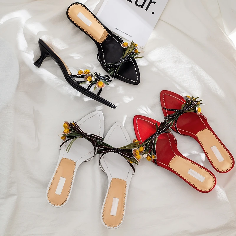 SIMLOVEYO/2019 г.; Летние сандалии; женские элегантные шлепанцы с острым носком на высоком каблуке с мелкими цветами; повседневная женская обувь