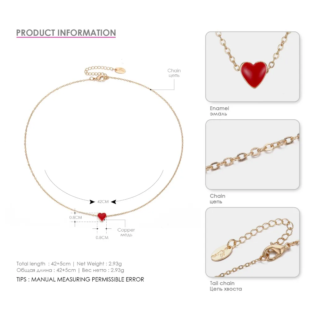 e-Manco Red Heart Necklace for Women New Arrival Romantic Statement Necklaces Enamel Fashion Jewelry Women Accessories