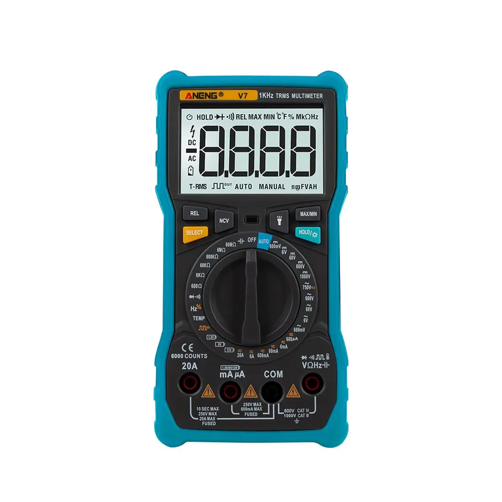 

ANENG V7 NCV Digital Multimeter AC/DC Voltmeter Ammeter True RMS Diode Temp Ohm Resistence Tester Data Hold Auto Range