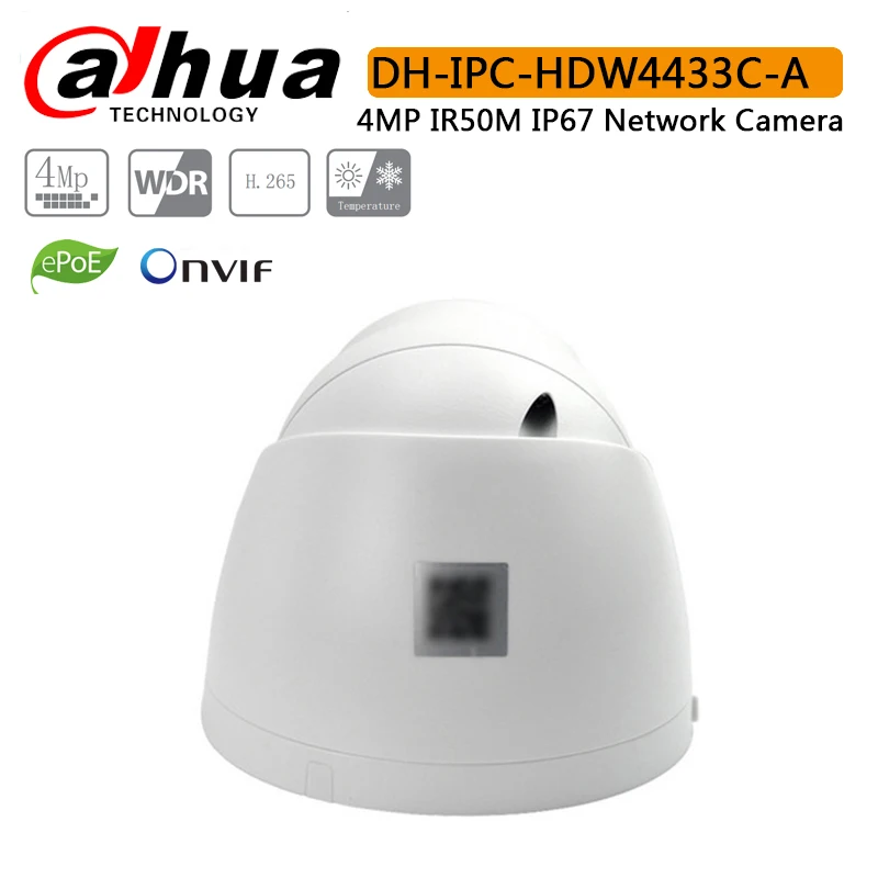 DH IPC HDW4433C A с логотипом 4MP HD POE сетевые Инфракрасный мини купол ip камера Встроенный