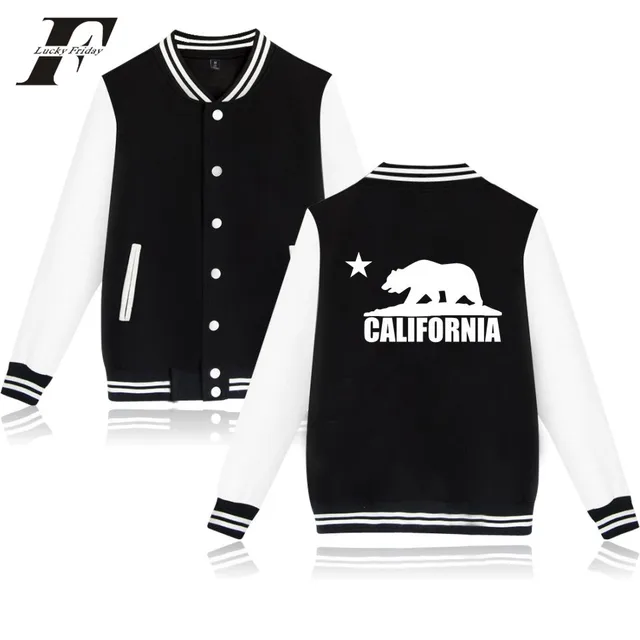 LUCKYFRIDAYF 2017 California Flag Bear Long Sleeve New Uniform Baseball Jacket Men Women Autumn Cool LUCKYFRIDAYF 2017 California Flag Bear Long Sleeve New Uniform Baseball Jacket Men Women Autumn Cool