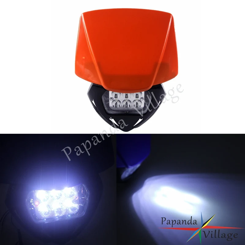 Orange Motocross LED Dirt Bike Headlight Supermoto Head Lamp Enduro for