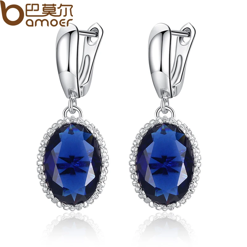 

BAMOER Luxury White Gold Color Drop Earrings for Women Elegant Blue Stone Female Earrings Jewelry Engagement Accessories YIE105