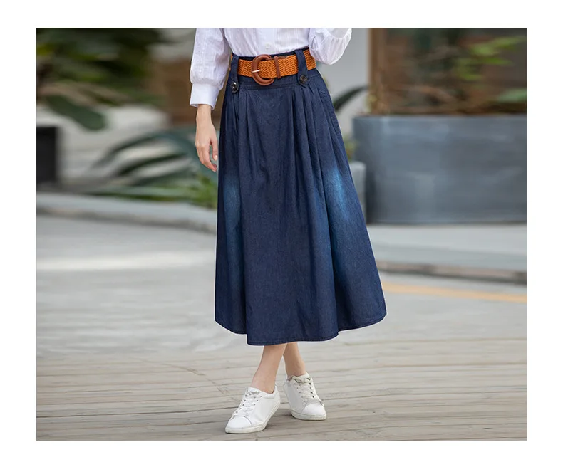 Элегантные женские Высокая талия трапециевидной формы Макси джинсовая юбка плюс размеры уличная одежда одноцветное пуговицы