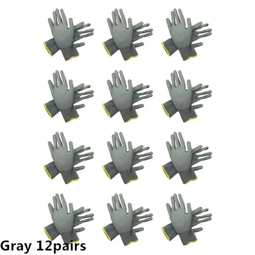 12 пар, рабочие перчатки из искусственной кожи, защитные перчатки, защитные перчатки, светильник, серый спандекс - Цвет: Gray PU518 12pairs