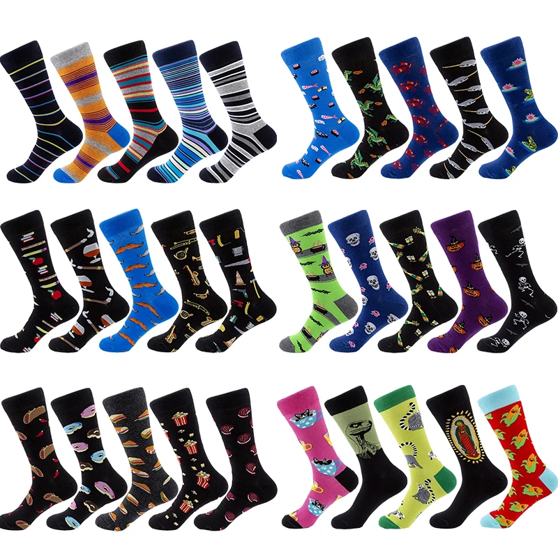 

PEONFLY 2019 Autumn Newly Winter Socks Men Fashion Hip Hop 28 Colors Colorful Cotton Animal Floral Submarine Happy Socks