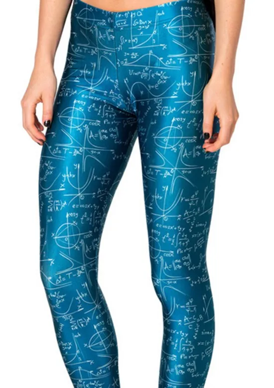 Дизайн синий математический стиль печати узкие леггинсы для фитнеса женщин Готический Творческий интерес сексуальные эластичные повседневные брюки BL-458