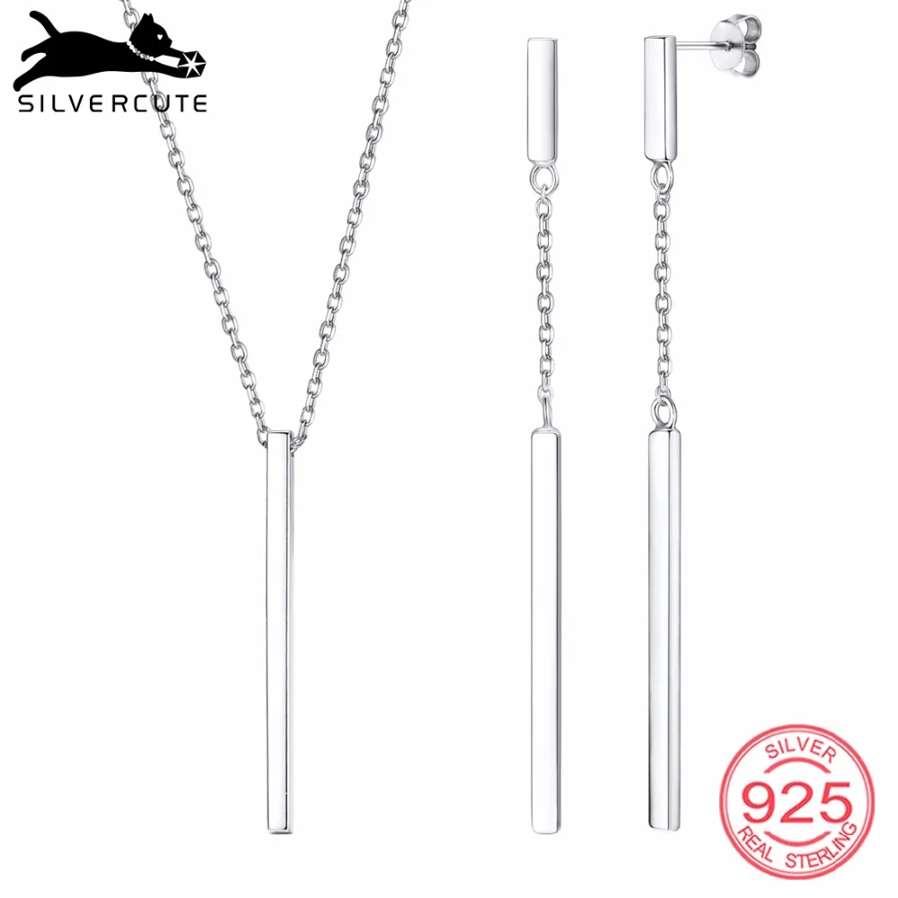 SILVERCUTE 925 пробы серебро вертикальная полоса Цепочки и ожерелья и серьги набор бар серьги минималистский подарок для девочек SCPE6518B