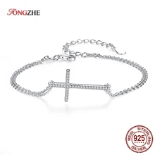 TONGZHE Аутентичные браслеты из стерлингового серебра 925 пробы белый розовый крестик позолоченный Шарм Белый позолоченный браслет для женщин наручные украшения