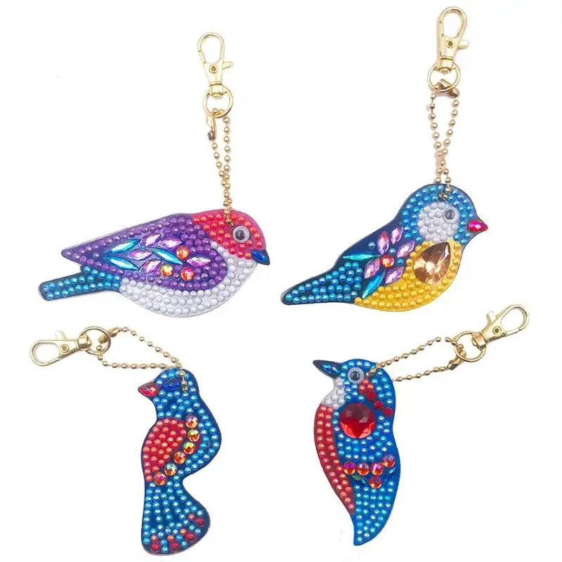 

4pcs DIY Birds Full Drill Special Shaped Diamond Painting Keychains Gifts