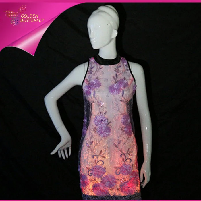 

Luminous Cheongsam Clothing LED Sexy Skirt Fiber Clothe Vestido de Noite Glowing V collar Dress Sexy For Women Fiber Clothing