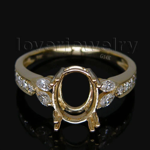 Винтаж Овальный 7x9 мм в Твердые 14kt желтого золота природных алмазов полу крепление кольцо ювелирные украшения для женщин SR174B