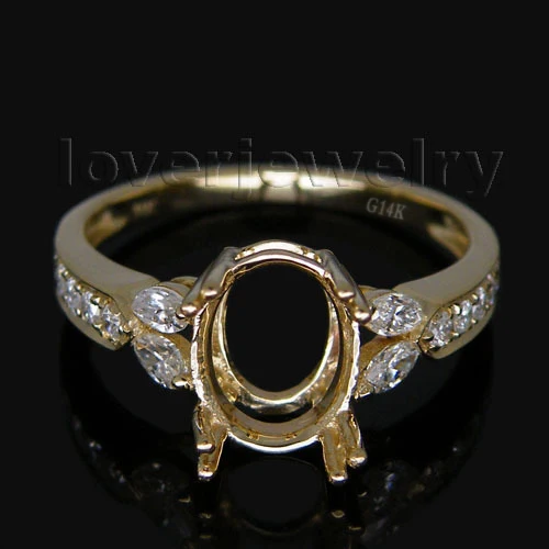 

Vintage Oval 7x9mm IN Solid 14kt Yellow Gold Natural Diamond Semi mount Ring Fine Jewelry for Women SR174B