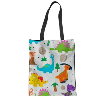 

Color dinosaur Canvas Bags For Ladies Big Reusable Grocery Shopping Bag Women Girls Daily Use Cloth Handbags New