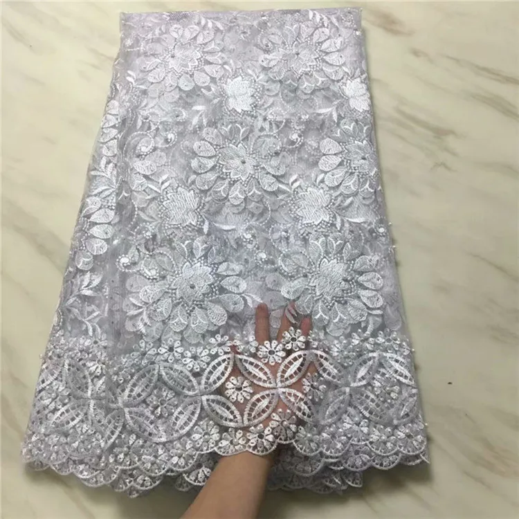 

2019 African Cord Lace High Quality French Lace Fabric With Stones white Color African Lace Fabric For Nigerian Wedding Dress