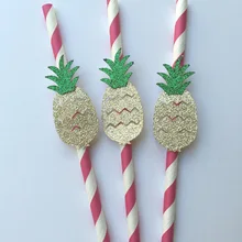 Дешевые пользовательские блестящие ананасовые бумажные соломинки Свадебные обручальные Гавайские Luau украшения тропические напитки соломинки для чайной вечеринки